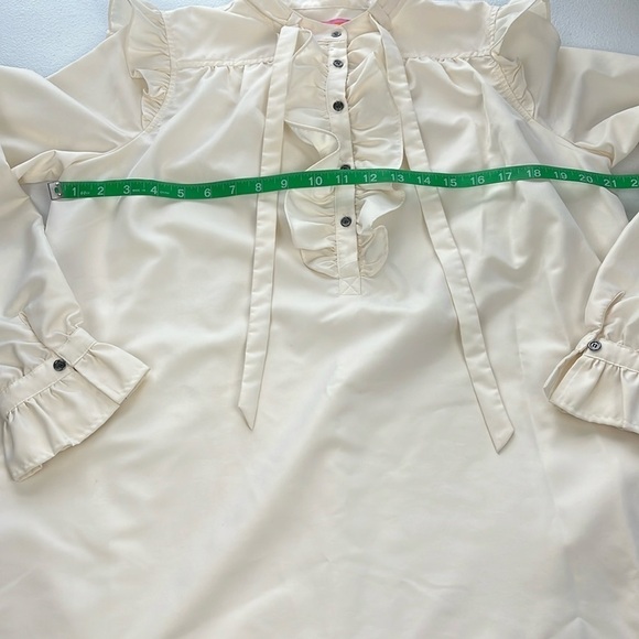 LDT Francesca Dress Ruffles Long Sleeve High Tie Collar Pockets Shift Ivory 8 - Picture 9 of 10
